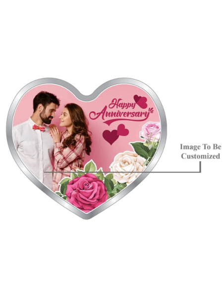 Precious Moments Personalised BIS Hallmarked Happy Anniversary Silver Heart Shape Coin Of 20 Gram in 999 Purity by ACPL