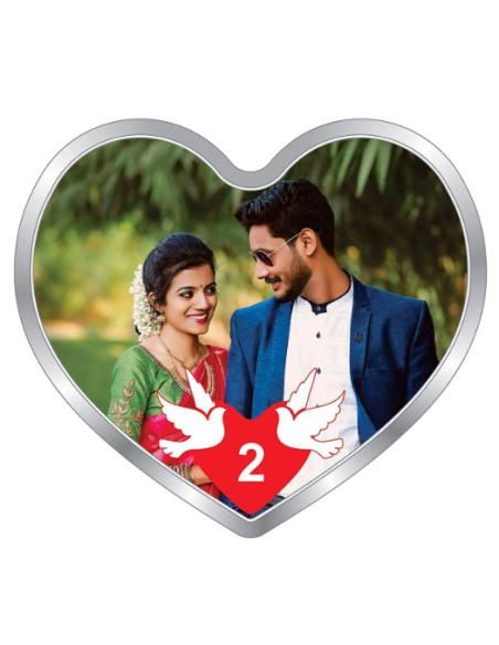 Precious Moments Personalised BIS Hallmarked Happy Married Silver Heart Shape Coin Of 20 Gram in 999 Purity by ACPL