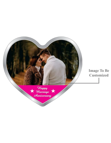 Precious Moments Personalised BIS Hallmarked Happy Anniversary Silver Heart Shape Coin Of 20 Gram in 999 Purity by ACPL