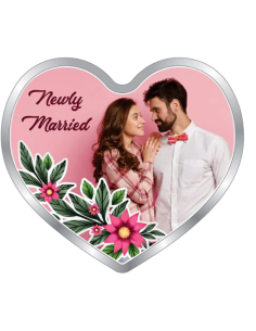Precious Moments Personalised BIS Hallmarked Happy Married Silver Heart Shape Coin Of 20 Gram in 999 Purity by ACPL