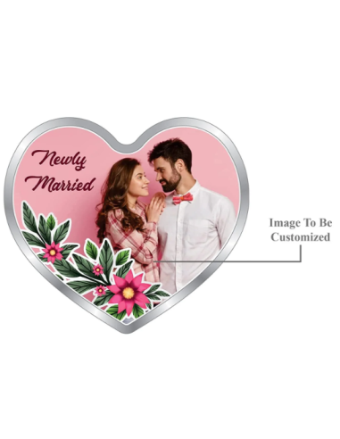 Precious Moments Personalised BIS Hallmarked Happy Married Silver Heart Shape Coin Of 20 Gram in 999 Purity by ACPL
