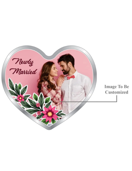Precious Moments Personalised BIS Hallmarked Happy Married Silver Heart Shape Coin Of 20 Gram in 999 Purity by ACPL
