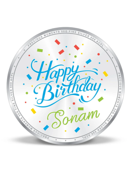 Precious Moments Personalised BIS Hallmarked Happy Birthday Silver Coin Of 20 Gram in 999 Purity / Fineness By ACPL