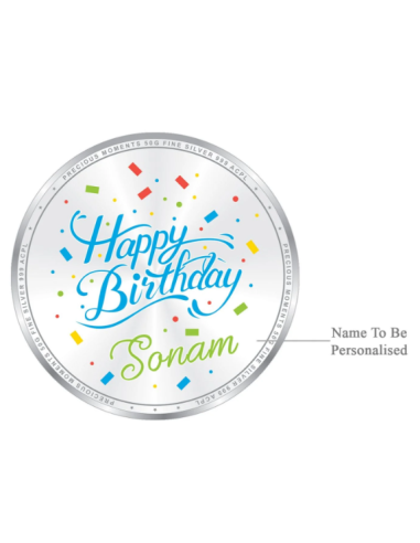 Precious Moments Personalised BIS Hallmarked Happy Birthday Silver Coin Of 20 Gram in 999 Purity / Fineness By ACPL