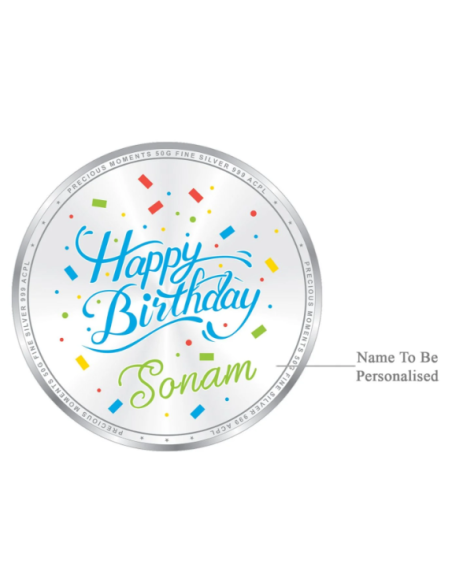 Precious Moments Personalised BIS Hallmarked Happy Birthday Silver Coin Of 20 Gram in 999 Purity / Fineness By ACPL