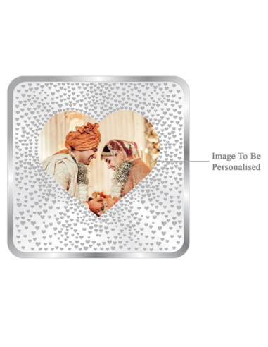 Precious Moments Personalised BIS Hallmarked Newly Married Silver Square Coin Of 50 Gram in 999 Purity / Fineness By ACPL