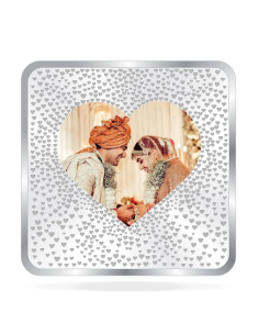 Precious Moments Personalised BIS Hallmarked Newly Married Silver Square Coin Of 50 Gram in 999 Purity / Fineness By ACPL