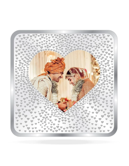 Precious Moments Personalised BIS Hallmarked Newly Married Silver Square Coin Of 50 Gram in 999 Purity / Fineness By ACPL
