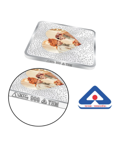 Precious Moments Personalised BIS Hallmarked Newly Married Silver Square Coin Of 50 Gram in 999 Purity / Fineness By ACPL
