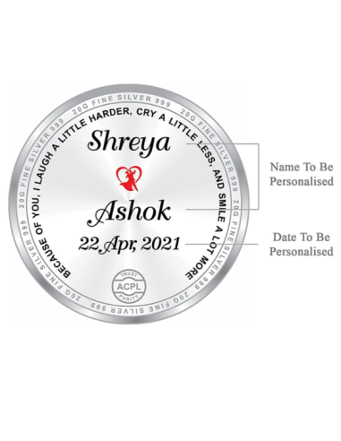 Precious Moments Personalised BIS Hallmarked Anniversary Silver Coin Of 50 Gram in 999 Purity / Fineness By ACPL
