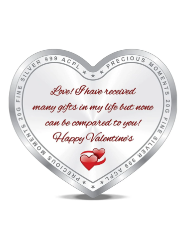 Precious Moments Personalised BIS Hallmarked Happy Valentines Day Silver Heart Shape Coin Of 20 Gram in 999 Purity by ACPL