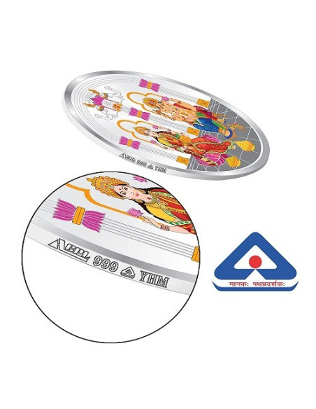 Precious Moments Color Maa Lakshmi & Lord Ganesh Ji BIS Hallmarked Silver Coin Of 50 Gram in 999 Purity / Fineness by ACPL