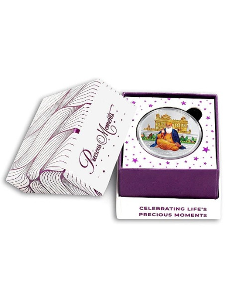 ACPL Color Shree Gurunanak Dev Ji BIS Hallmarked Silver Coin Of 10 Gram in 999 Purity / Fineness
