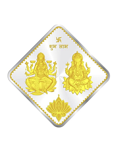 Precious Moments BIS Hallmarked Color Diamond Shape Lakshmi Ganesh Silver Coin Of 20 Gram in 999 Purity / Fineness by ACPL