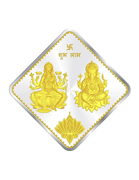 Precious Moments BIS Hallmarked Color Diamond Shape Lakshmi Ganesh Silver Coin Of 10 Gram in 999 Purity / Fineness by ACPL