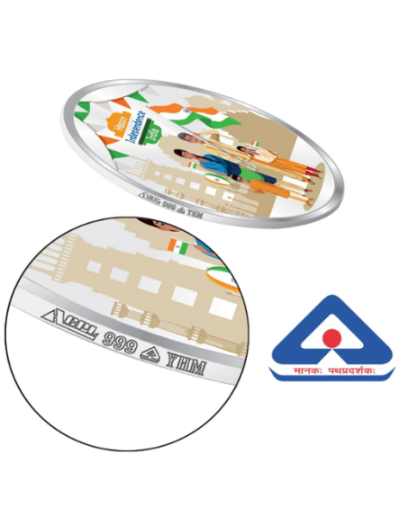Precious Moments Color Happy Independence Day BIS Hallmarked Silver Coin Of 50 Gram in 999 Purity / Fineness by ACPL