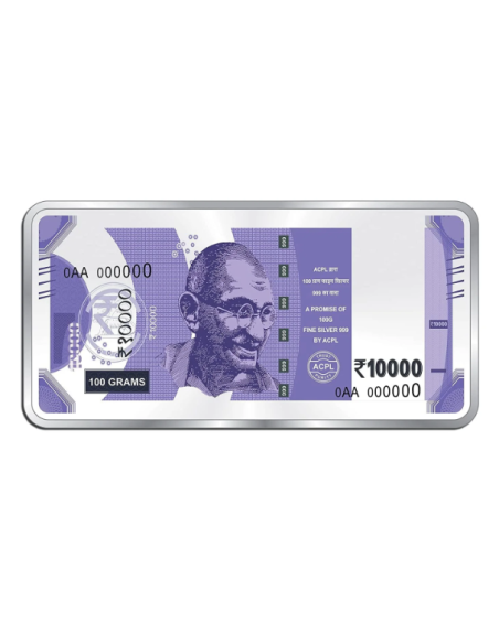 Precious Moments BIS Hallmarked 100 Gram Silver Currency Bar Rs.10000