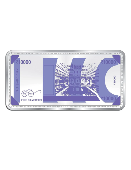 Precious Moments BIS Hallmarked 100 Gram Silver Currency Bar Rs.10000