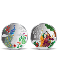 Precious Moments Color Radha Krishna & Peacock BIS Hallmarked Silver Coin Of [10 Grams X 2 ] in 999 Purity / Fineness COMBO SET