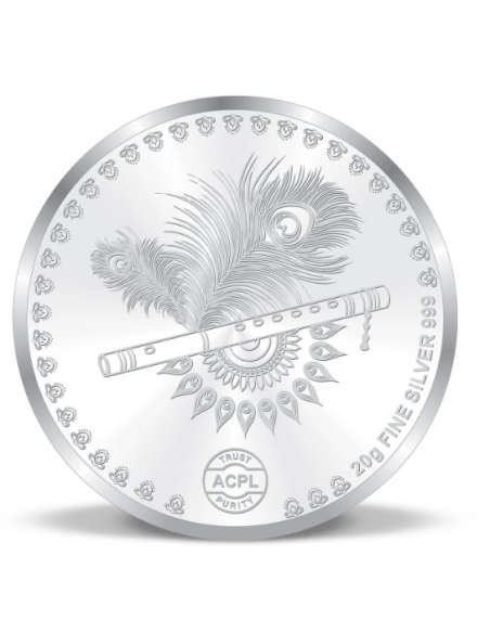 Precious Moments Color Radha Krishna & Peacock BIS Hallmarked Silver Coin Of [20 Grams X 2 ] in 999 Purity / Fineness by ACPL