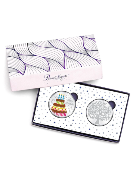 Precious Moments Color Birthday Celebration BIS Hallmarked Silver Coin Of [20 Grams X 2 ] in 999 Purity / Fineness COMBO SET