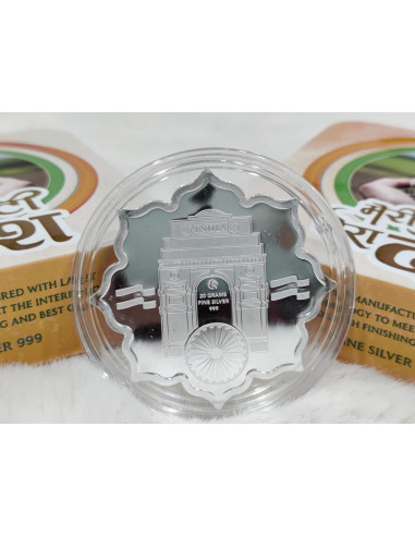 Omkar Mint Meri Mati Mera Desh Lotus Color Silver Coin Of 20 Grams in 999 Purity Fineness