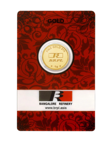 BRPL Bangalore Refinery Gold Coin Of 1 Grams in 22 Karat 916 Purity / Fineness