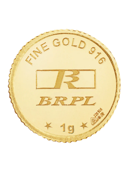 BRPL Bangalore Refinery Gold Coin Of 1 Grams in 22 Karat 916 Purity / Fineness