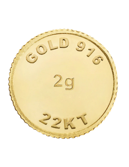 BRPL Bangalore Refinery Gold Coin Of 2 Grams in 22 Karat 916 Purity /