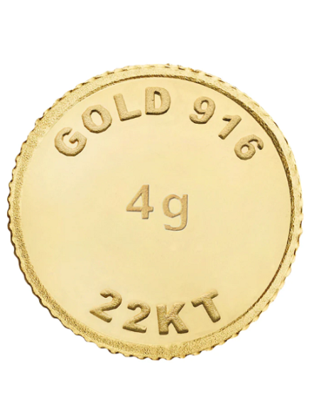 BRPL Bangalore Refinery Gold Coin Of 4 Grams in 22 Karat 916 Purity /