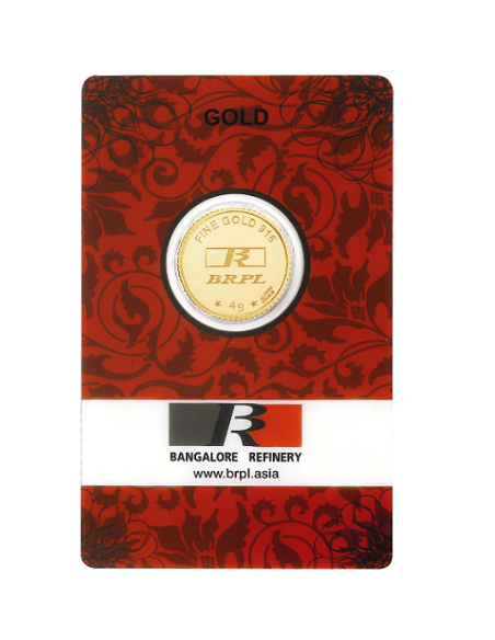 BRPL Bangalore Refinery Gold Coin Of 4 Grams in 22 Karat 916 Purity /