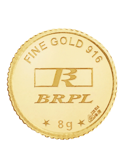 BRPL Bangalore Refinery Gold Coin Of 8 Grams in 22 Karat 916 Purity /