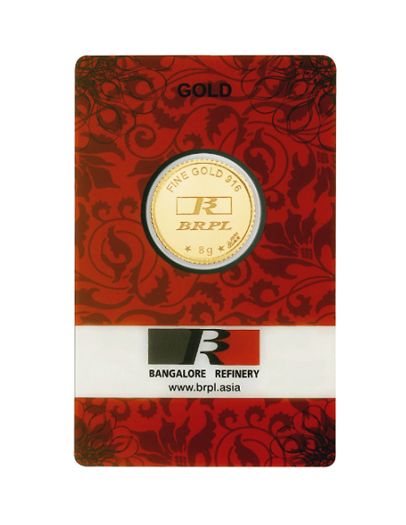 BRPL Bangalore Refinery Gold Coin Of 8 Grams in 22 Karat 916 Purity /