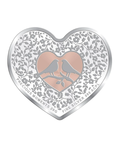 Precious Moments BIS Hallmarked Heart Shape Anniversary Silver Coin Of 20 Gram in 999 Purity / Fineness by ACPL