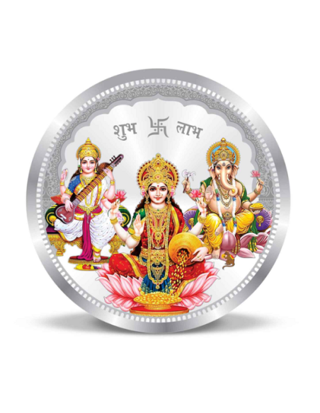 Precious Moments BIS Hallmarked Colorful Trimurti Silver Coin Of 50 Gram in 999 Purity / Fineness by ACPL