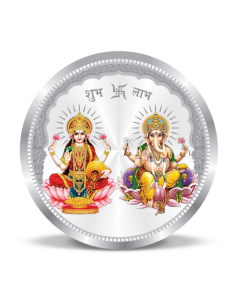 Precious Moments BIS Hallmarked Colorful Lakshmi Ganesh Silver Coin Of 50 Gram in 999 Purity / Fineness by ACPL
