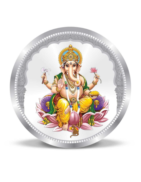 Precious Moments BIS Hallmarked Colorful Ganesh Silver Coin Of 50 Gram in 999 Purity / Fineness by ACPL
