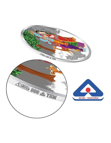Precious Moments Color Radha Krishna BIS Hallmarked Silver Coin Of 50 Gram in 999 Purity / Fineness by ACPL