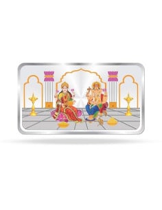 Precious Moments Lakshmi Ganesh BIS Hallmarked Color Silver Bar Of 50 Gram in 999 Purity / Fineness by ACPL