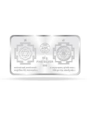 Precious Moments Lakshmi Ganesh BIS Hallmarked Color Silver Bar Of 50 Gram in 999 Purity / Fineness by ACPL
