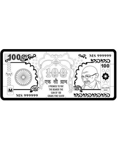 Gandhiji Silver Note of 100 Gram in 999 Purity / Fineness