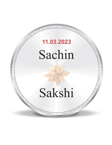 Precious Moments Personalised BIS Hallmarked Wedding Anniversary Silver Coin Of 50 Gram in 999 Purity / Fineness By ACPL