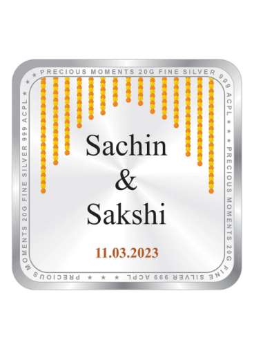 Precious Moments Personalised BIS Hallmarked Newly Married Silver Square Coin Of 50 Gram in 999 Purity / Fineness By ACPL