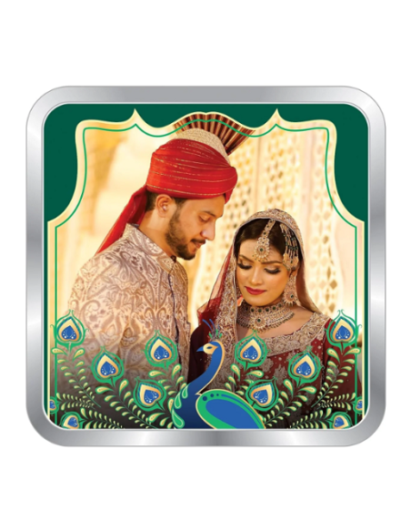 Precious Moments Personalised BIS Hallmarked Newly Married Silver Square Coin Of 10 Gram in 999 Purity / Fineness By ACPL