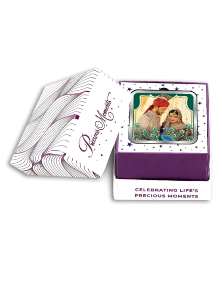 Precious Moments Personalised BIS Hallmarked Newly Married Silver Square Coin Of 50 Gram in 999 Purity / Fineness By ACPL