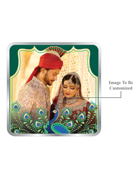 Precious Moments Personalised BIS Hallmarked Newly Married Silver Square Coin Of 50 Gram in 999 Purity / Fineness By ACPL