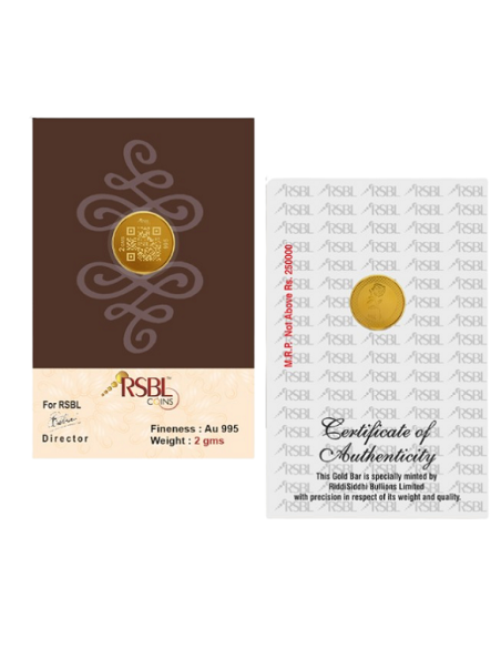 2 Gram Gold Coin - RSBL 24K (995 Purity) Ingot | Live Price Today