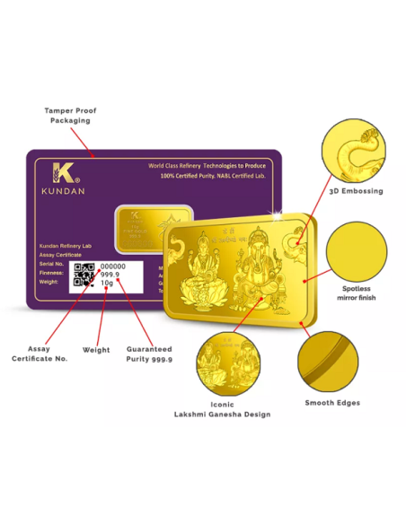 Buy Kundan Lakshmi Ganesh 10 gram Gold Bar I CoinBazaar