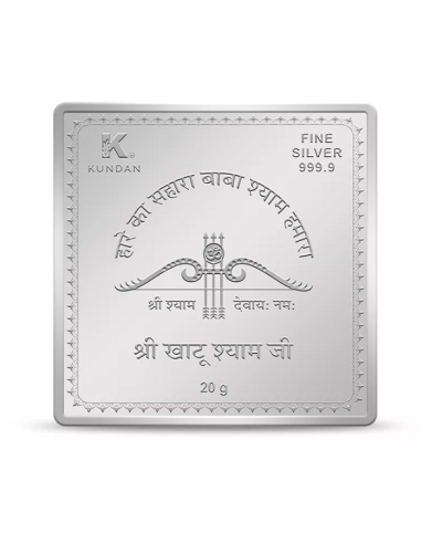 Kundan Khatu Shyam Ji Color Silver Bar of 20 Gram in 999.9 Purity / Fineness in Certi Card