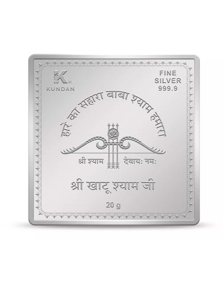 Kundan Khatu Shyam Ji Color Silver Bar of 20 Gram in 999.9 Purity / Fineness in Certi Card